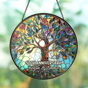 Personalized Tree of Life 50th Anniversary Gifts, Tree of Life Glass Suncatcher, Golden Anniversary Suncatcher, Anniversary Gift For Parents