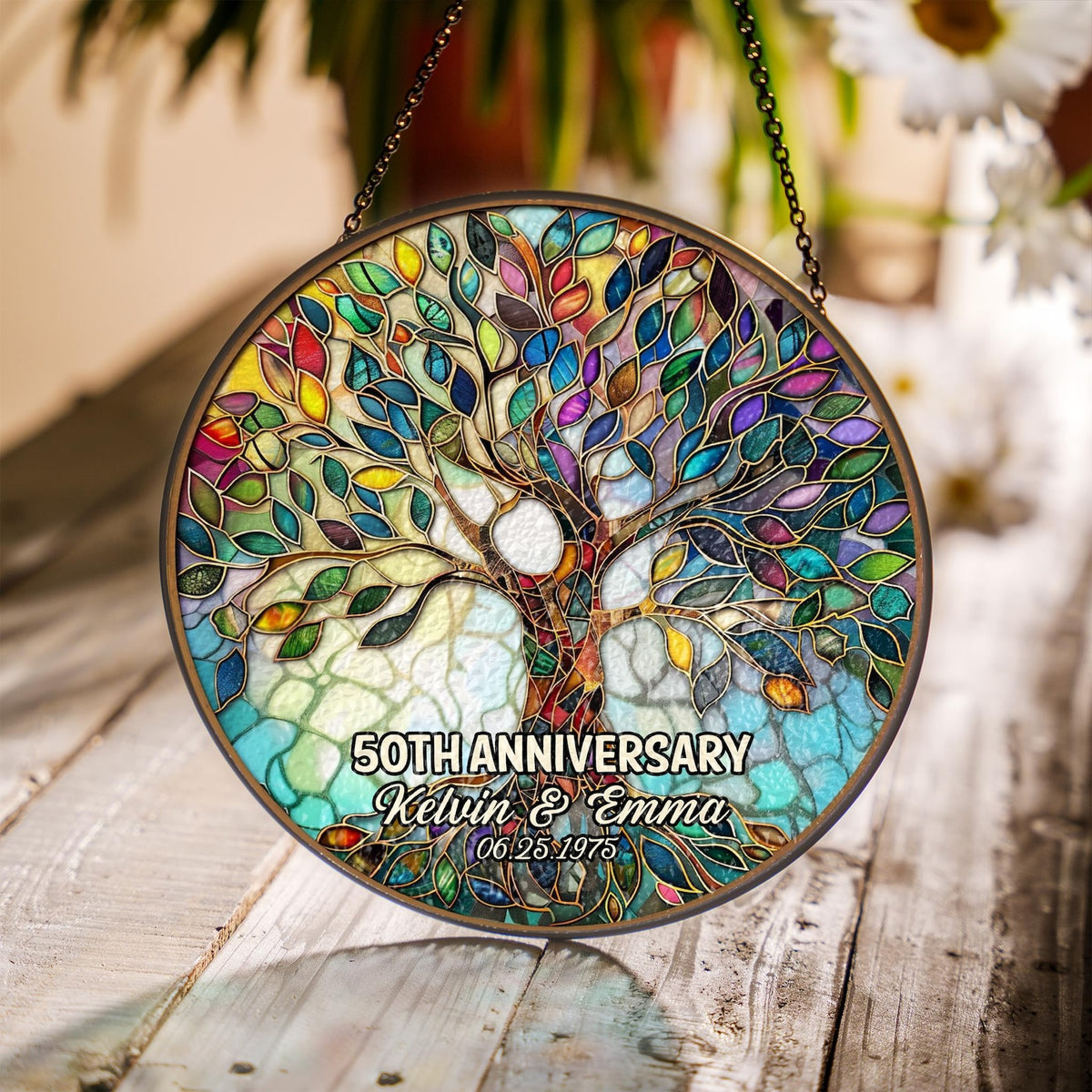 Personalized Tree of Life 50th Anniversary Gifts, Tree of Life Glass Suncatcher, Golden Anniversary Suncatcher, Anniversary Gift For Parents