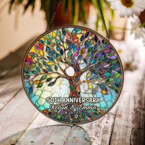 Personalized Tree of Life 50th Anniversary Gifts, Tree of Life Glass Suncatcher, Golden Anniversary Suncatcher, Anniversary Gift For Parents