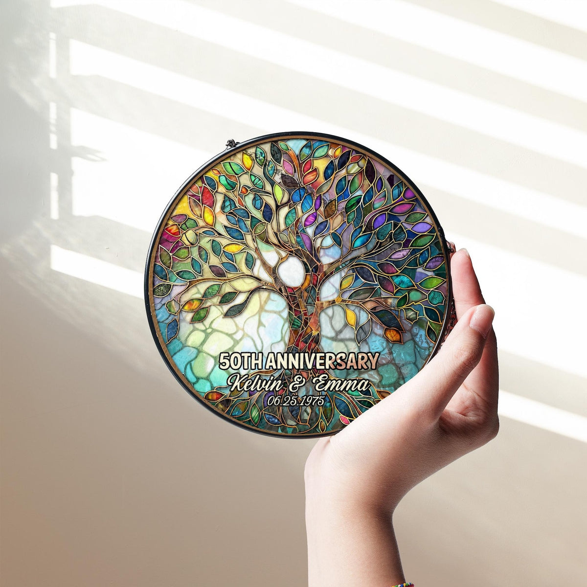 Personalized Tree of Life 50th Anniversary Gifts, Tree of Life Glass Suncatcher, Golden Anniversary Suncatcher, Anniversary Gift For Parents