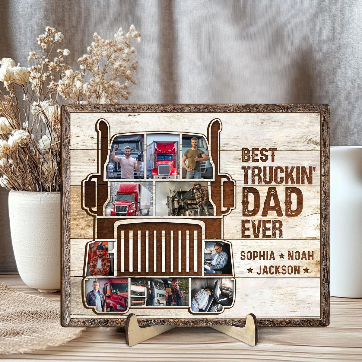 Personalized Trucking Dad Wooden Plaque, Custom Photo On Wood Sign, Truck Driver Sign, Best Truckin' Dad, Gift for Dad, Grandpa, Trucker
