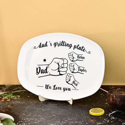 Personalized Grilling Platter,Fist Bump Dad and Kids Name Grilling Plate,Custom BBQ Grilling Plate Gift for Him,Birthday Gifts from Daughter