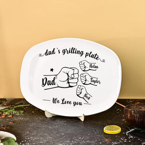Personalized Grilling Platter,Fist Bump Dad and Kids Name Grilling Plate,Custom BBQ Grilling Plate Gift for Him,Birthday Gifts from Daughter