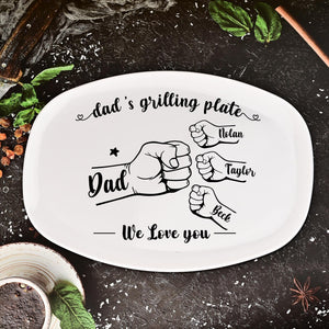 Personalized Grilling Platter,Fist Bump Dad and Kids Name Grilling Plate,Custom BBQ Grilling Plate Gift for Him,Birthday Gifts from Daughter
