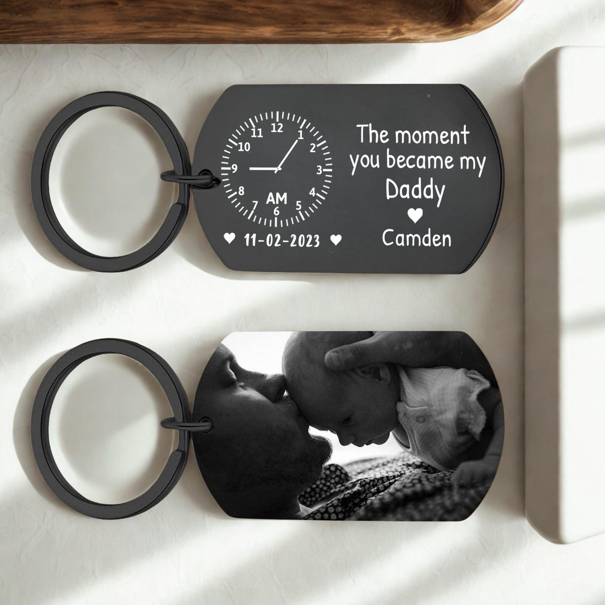 Personalized Photo Keychain for Dad, The Moment You Became My Daddy Keyring, Gift for New Daddy, Husband, 1st Father's Day Gift,Dad Keychain