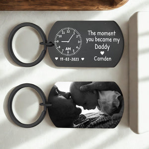 Personalized Photo Keychain for Dad, The Moment You Became My Daddy Keyring, Gift for New Daddy, Husband, 1st Father's Day Gift,Dad Keychain