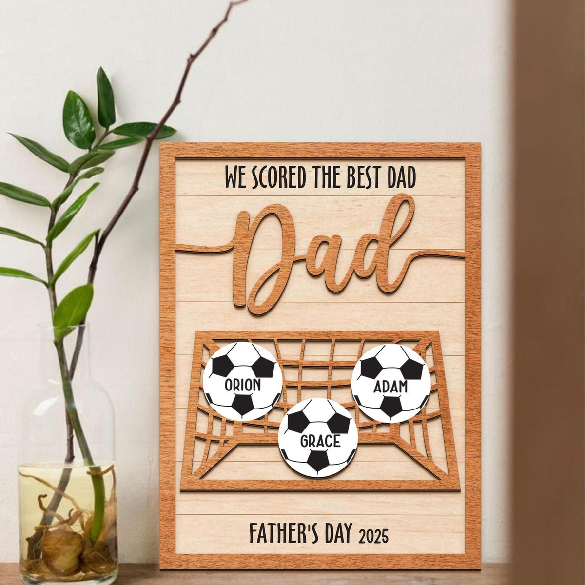 Personalized We Scored The Best Dad Wood Sign, Custom Football Soccer Dad With Kids Name Sign, Father's Gift Ideas For Dad, Gift for Dad