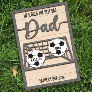 Personalized We Scored The Best Dad Wood Sign, Custom Football Soccer Dad With Kids Name Sign, Father's Gift Ideas For Dad, Gift for Dad