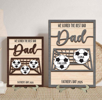 Personalized We Scored The Best Dad Wood Sign, Custom Football Soccer Dad With Kids Name Sign, Father's Gift Ideas For Dad, Gift for Dad