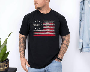Personalized Grandpa T-Shirt American Flag, Grandkids Names Father's Day Gift , 4th of July Gift For Him