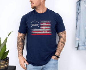 Personalized Grandpa T-Shirt American Flag, Grandkids Names Father's Day Gift , 4th of July Gift For Him