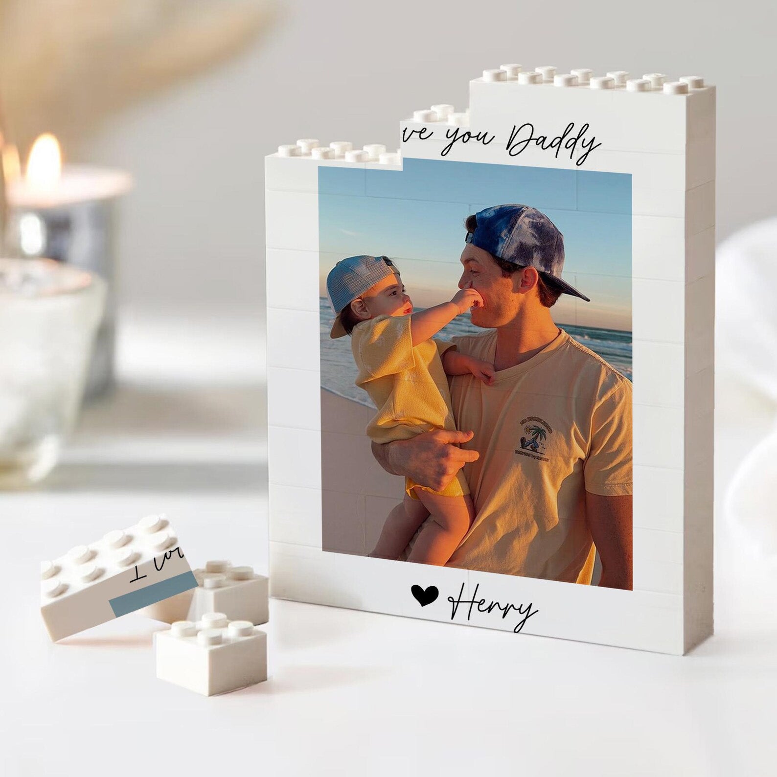 Custom Daddy and Me Brick Photo Block, Fathers Day Gift For Dad, Dad Puzzle Gift, Personalized Photo Building Block, Gift For Husband