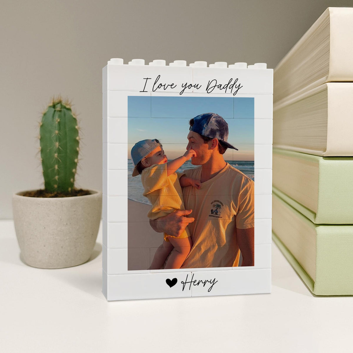 Custom Daddy and Me Brick Photo Block, Fathers Day Gift For Dad, Dad Puzzle Gift, Personalized Photo Building Block, Gift For Husband