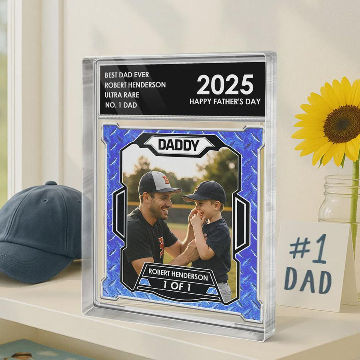 Personalized Dad & Kids Baseball Trading Card Style Personalized Acrylic Block Plaque Father's Day Gift for Baseball Lover,Baseball Dad Gift