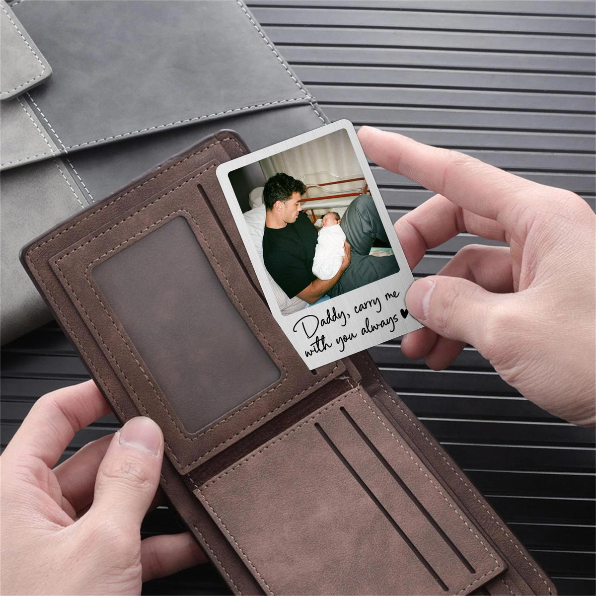 Daddy Custom Photo Wallet Card, Anniversary Gift for Him, Husband or Dad, Daddy Carry Me With You Always, Engraved Insert Card with Picture