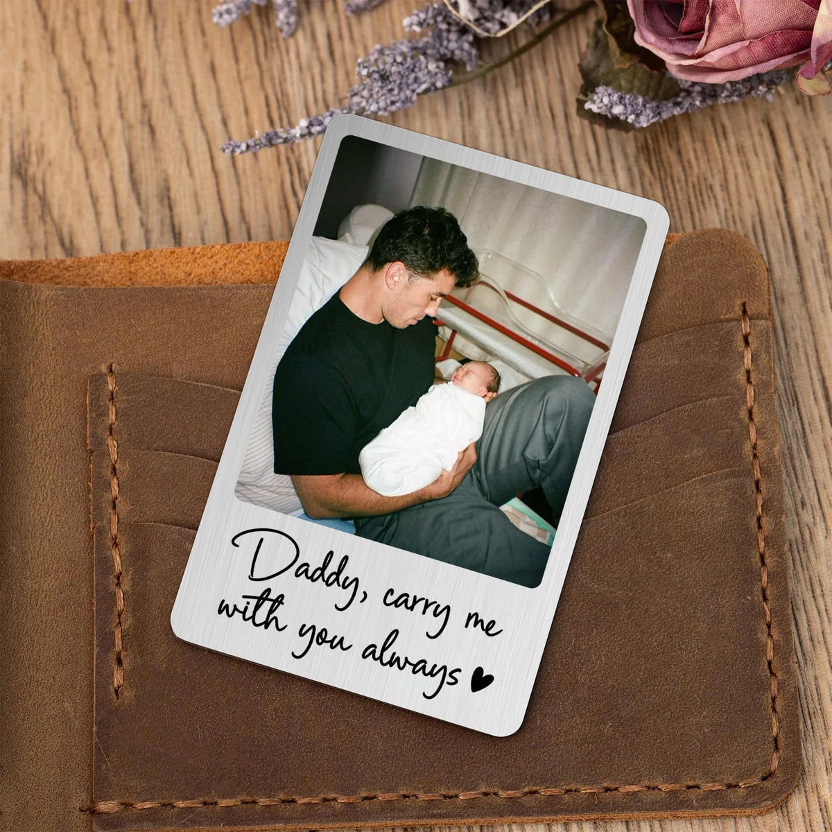 Daddy Custom Photo Wallet Card, Anniversary Gift for Him, Husband or Dad, Daddy Carry Me With You Always, Engraved Insert Card with Picture