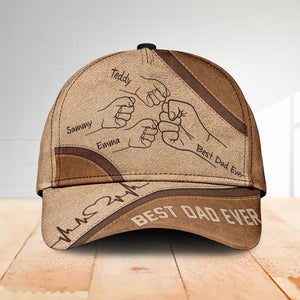 Personalized Best Dad Ever Fist Bump Classic Cap, Father's Day Gift For Dad, Cap For Grandpa, Hat For Husband, Dad And Kid Name Cap
