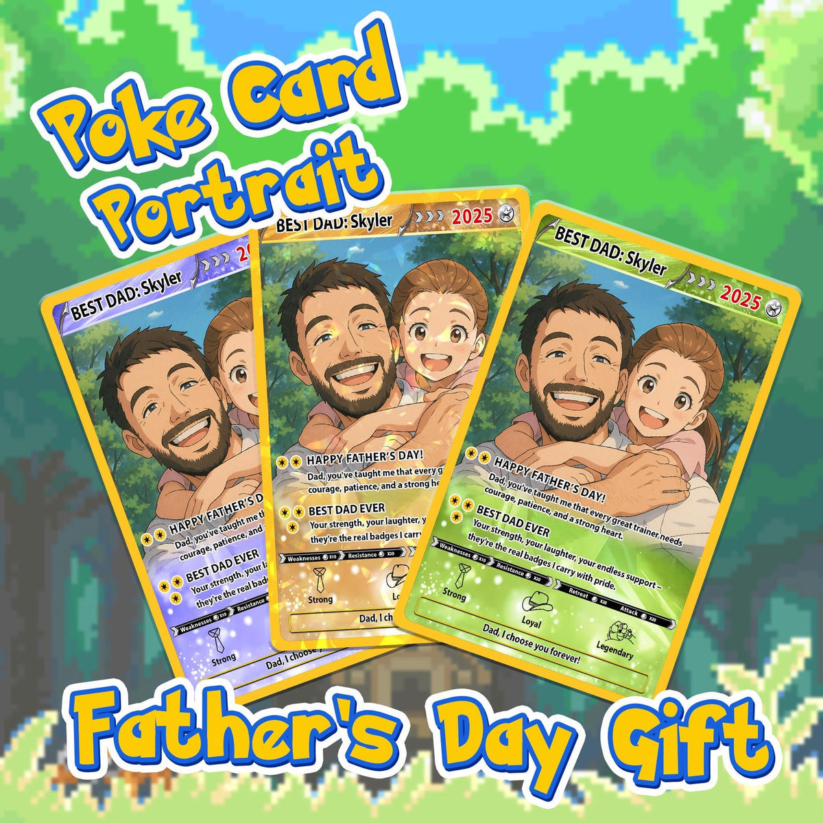 Father's Day Gift For Dad, Custom Poke Anime Dad Card, Personalized Photo Anime Card, Gamer Dad Gifts From Kids, Gift For Husband, Art Card