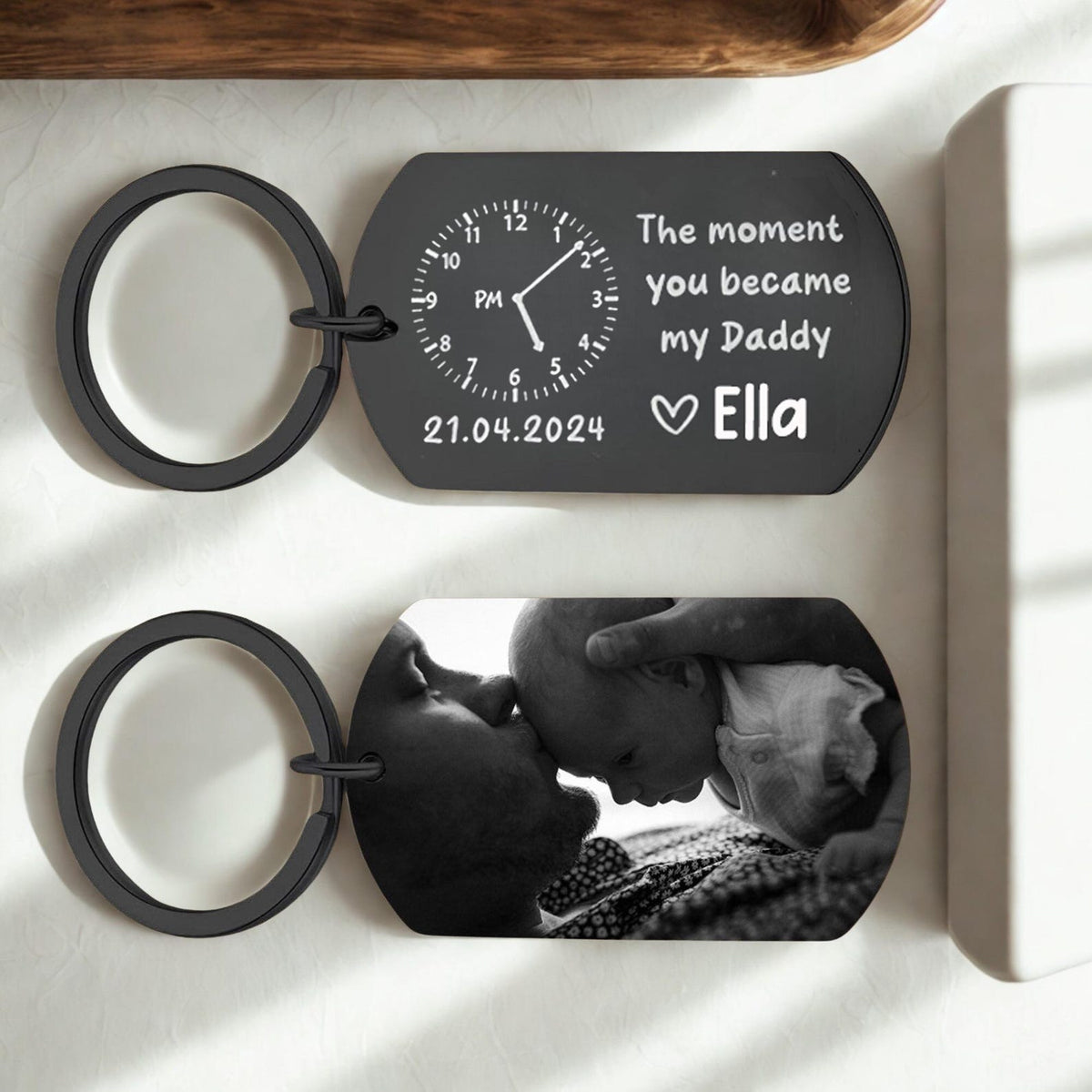 Personalized Photo Keychain for Dad, The Moment You Became My Daddy Keyring, Gift for New Daddy, Husband, 1st Father's Day Gift,Dad Keychain