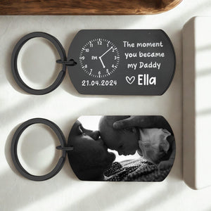Personalized Photo Keychain for Dad, The Moment You Became My Daddy Keyring, Gift for New Daddy, Husband, 1st Father's Day Gift,Dad Keychain