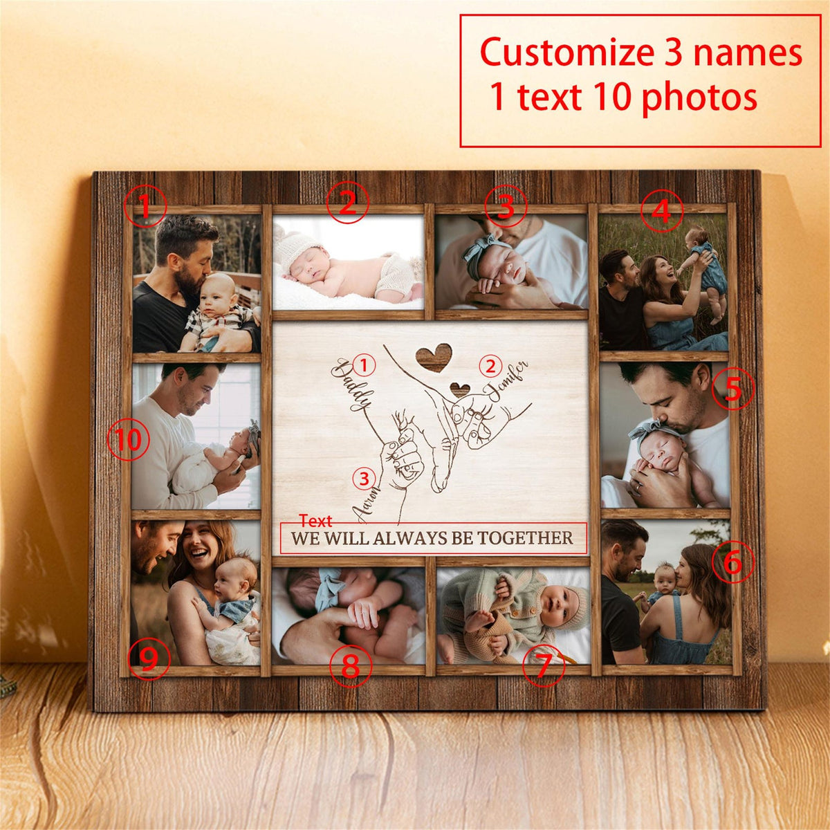 Personalized Wooden Photo frames: Father's Day Keepsake with Names,Kids & Dad,Birthday,Home Decor Keepsake Gift,Christmas gifts
