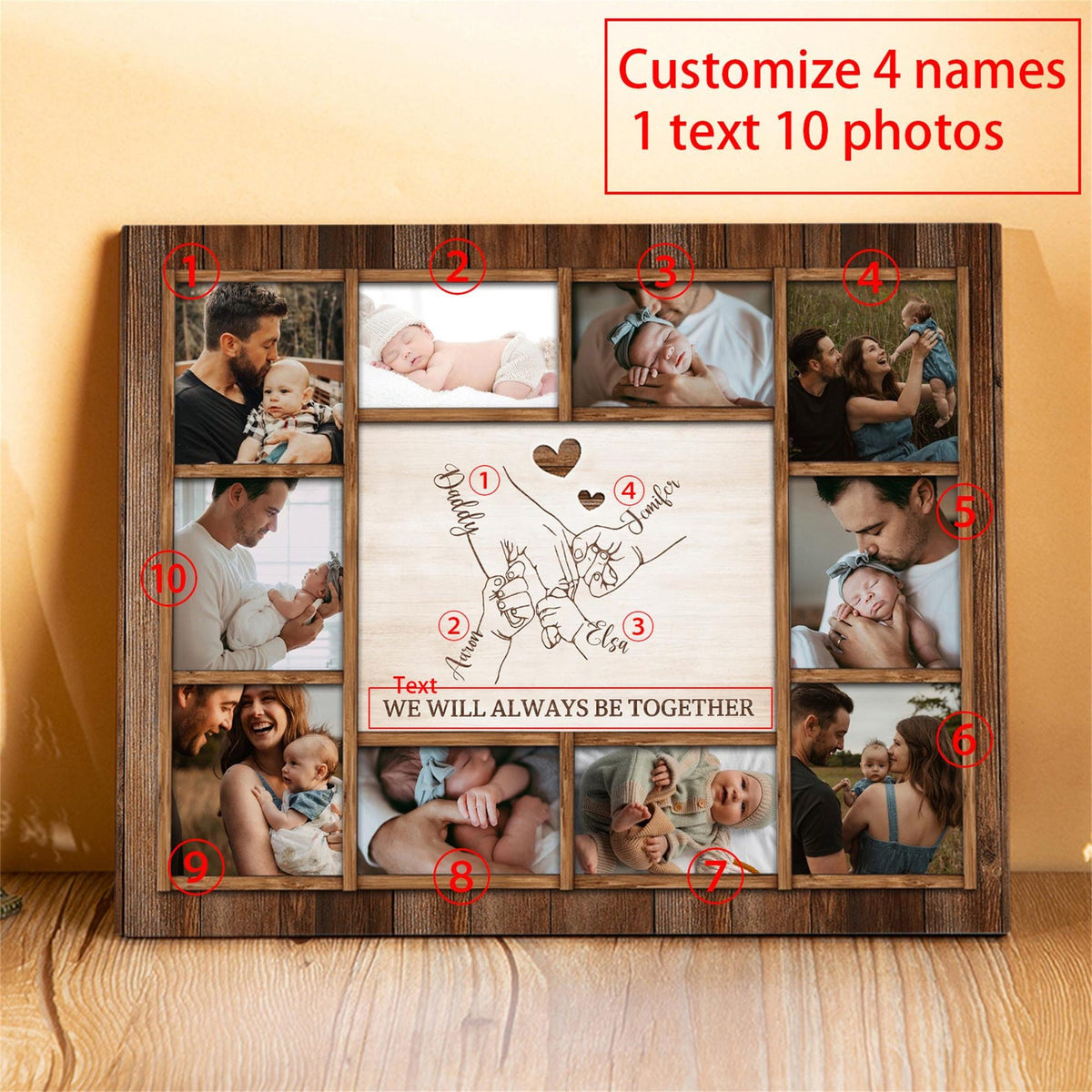 Personalized Wooden Photo frames: Father's Day Keepsake with Names,Kids & Dad,Birthday,Home Decor Keepsake Gift,Christmas gifts