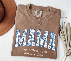 Personalized Gigi Shirt Dusty Blue Floral Grandma Mama Shirt Custom Names Mimi Nana Gigi Long Sleeve Tshirt Mothers Day Tee