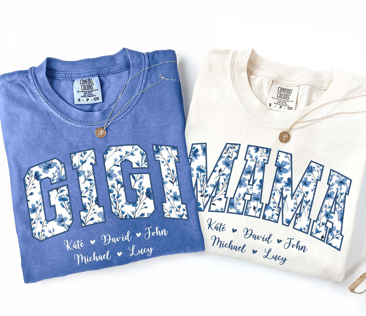 Personalized Gigi Shirt Dusty Blue Floral Grandma Mama Shirt Custom Names Mimi Nana Gigi Long Sleeve Tshirt Mothers Day Tee