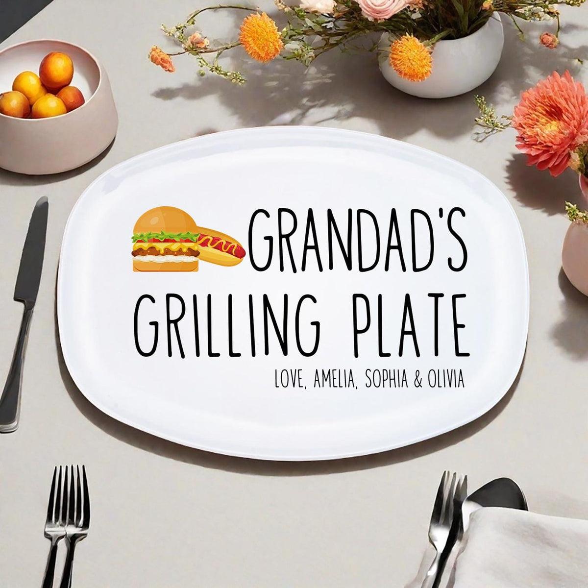 Personalized Grilling Platter, Custom Photo Dad BBQ Tray, Father's Day Gift