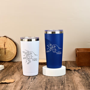 Dad Fist Bump Kids Names Tumbler, Fathers Day Gift for Daddy, Laser Engraved 20oz Stainless Steel Cup, Personalised Tumbler for Dad