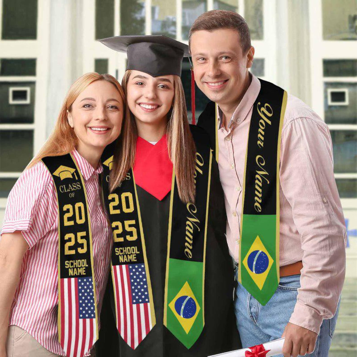 Custom Country Flag Graduation Sash, Personalized Class of 2026 Stole