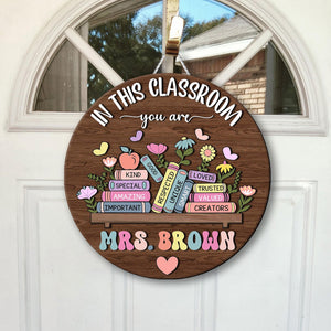 Custom 3D Teacher Name Door Hanger; Personalized Classroom Decor, School Welcome Sign, Appreciation Gift