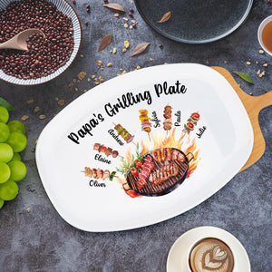 Personalized Daddy's Grilling Plate with Kids Names, Father s Day Gifts, Custom BBQ Grilling, Grill Plate Gift From Kids, Gifts for Grandpa