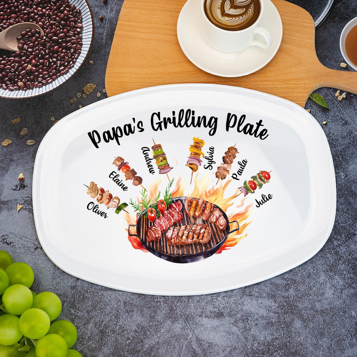 Personalized Daddy's Grilling Plate with Kids Names, Father s Day Gifts, Custom BBQ Grilling, Grill Plate Gift From Kids, Gifts for Grandpa