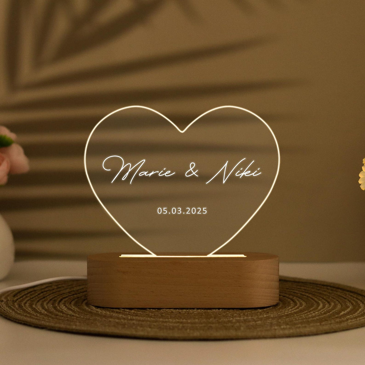 Personalized Night Light for Couple, Custom LED Heart Couple Name Light, Shaped Name Lamp, Name and Date, Anniversary Gift, Christmas Gift