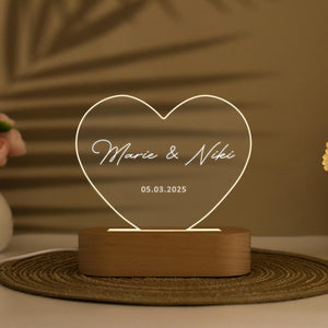 Personalized Night Light for Couple, Custom LED Heart Couple Name Light, Shaped Name Lamp, Name and Date, Anniversary Gift, Christmas Gift