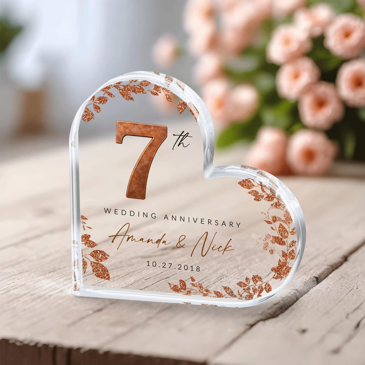 Personalized 7th Anniversary Gift, Copper Anniversary Gift, 7th Anniversary Acrylic Plaque, 7th Wedding Anniversary Keepsake, Couples Gift