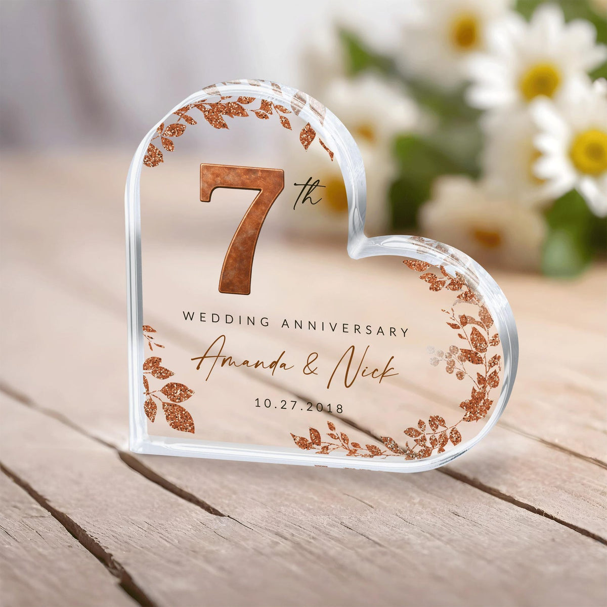 Personalized 7th Anniversary Gift, Copper Anniversary Gift, 7th Anniversary Acrylic Plaque, 7th Wedding Anniversary Keepsake, Couples Gift