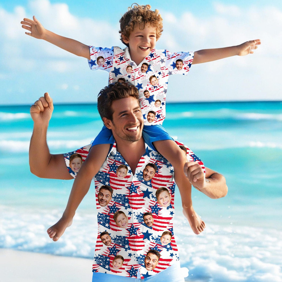 Personalized American Flag Hawaiian face Shirt: USA 250th Anniversar Gift,4th of July Shirt