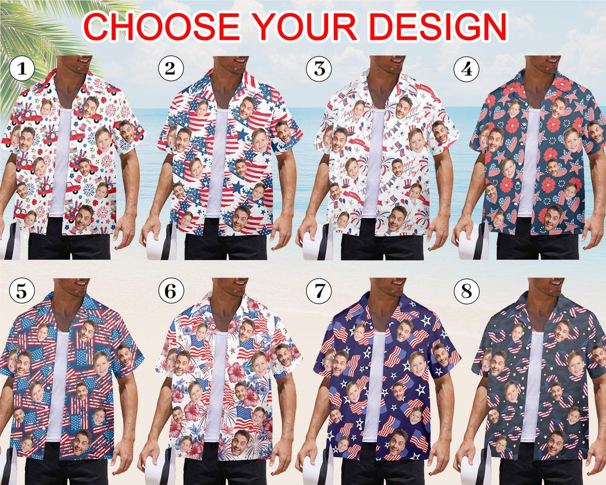 Personalized American Flag Hawaiian face Shirt: USA 250th Anniversar Gift,4th of July Shirt