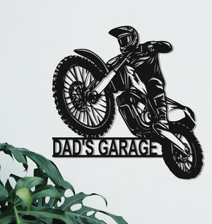 Custom Dirt Bike Metal Sign, Personalized Motocross Biker Name Sign, Motorcycle Biker Gifts for Dad Husband, LED Dirt Bike Wall Art,Man Cave