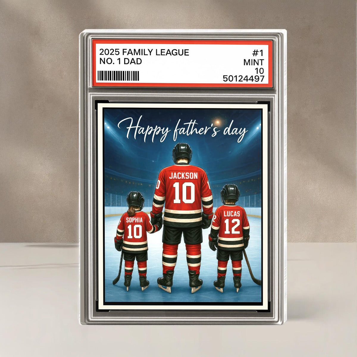 Hockey No. 1 Dad Grandpa Man & Kids Trading Card Style Personalized Acrylic Block Plaque, Ice Hockey, Father Day Gift for Dad Grandpa