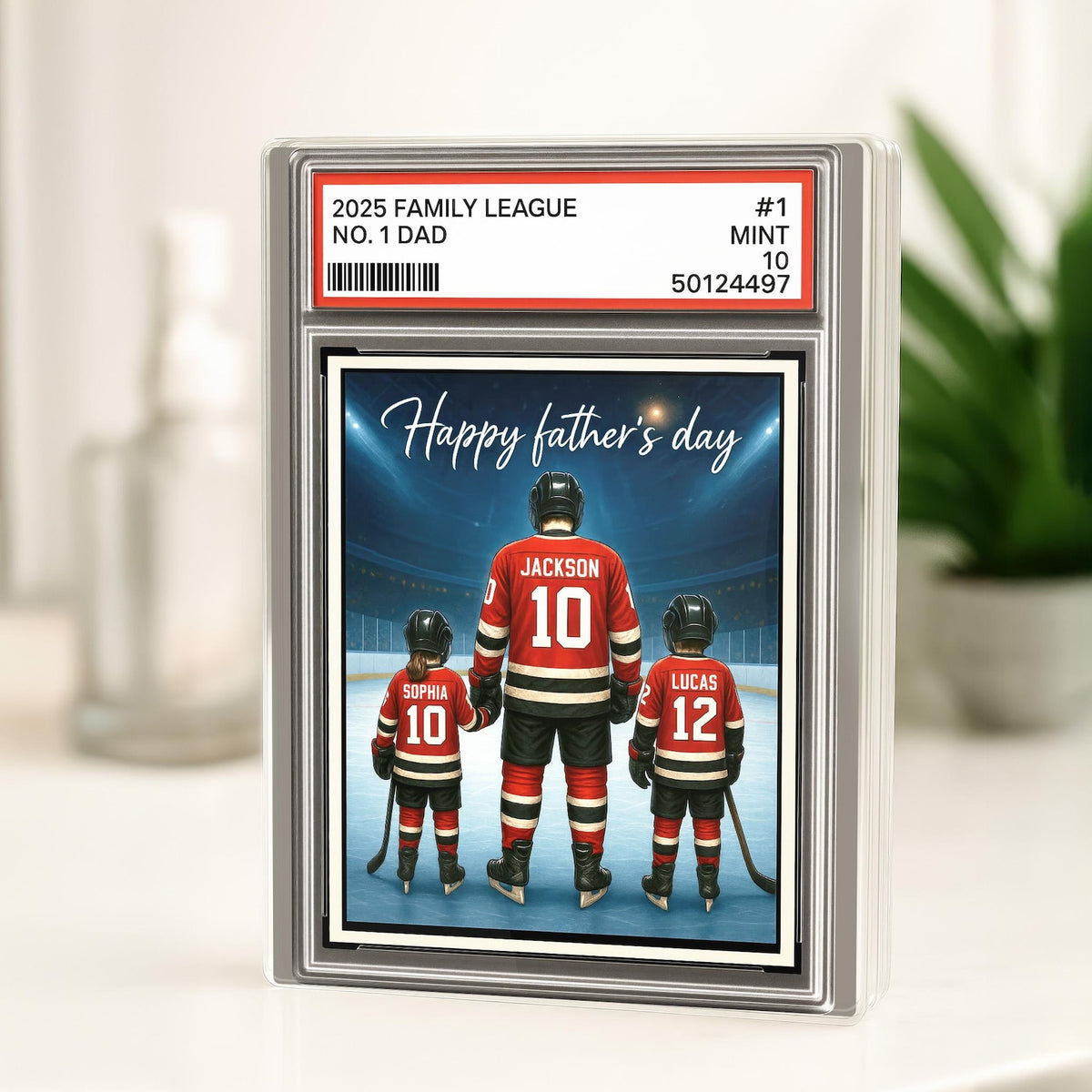 Hockey No. 1 Dad Grandpa Man & Kids Trading Card Style Personalized Acrylic Block Plaque, Ice Hockey, Father Day Gift for Dad Grandpa