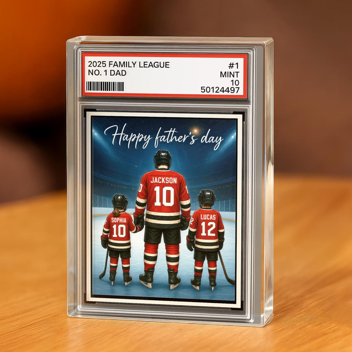 Hockey No. 1 Dad Grandpa Man & Kids Trading Card Style Personalized Acrylic Block Plaque, Ice Hockey, Father Day Gift for Dad Grandpa