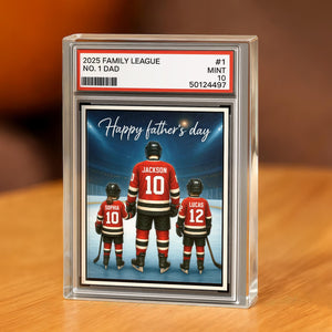 Hockey No. 1 Dad Grandpa Man & Kids Trading Card Style Personalized Acrylic Block Plaque, Ice Hockey, Father Day Gift for Dad Grandpa