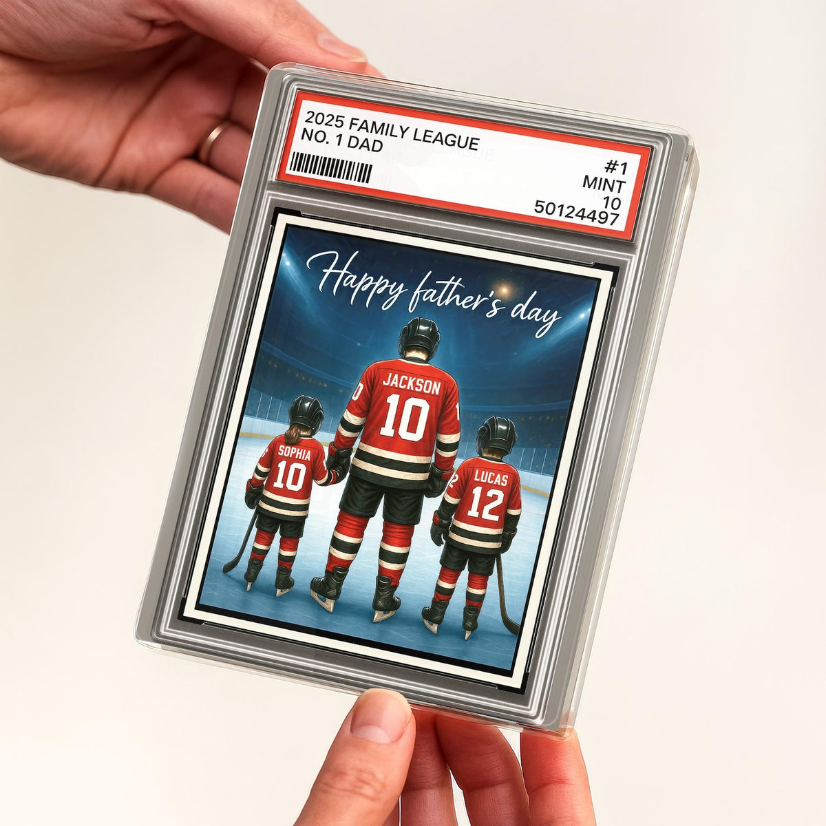 Hockey No. 1 Dad Grandpa Man & Kids Trading Card Style Personalized Acrylic Block Plaque, Ice Hockey, Father Day Gift for Dad Grandpa