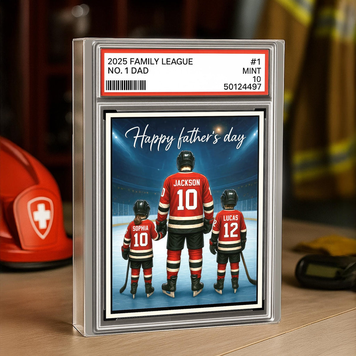 Hockey No. 1 Dad Grandpa Man & Kids Trading Card Style Personalized Acrylic Block Plaque, Ice Hockey, Father Day Gift for Dad Grandpa
