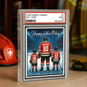 Hockey No. 1 Dad Grandpa Man & Kids Trading Card Style Personalized Acrylic Block Plaque, Ice Hockey, Father Day Gift for Dad Grandpa