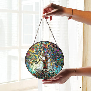 Personalized Tree of Life 50th Anniversary Gifts, Tree of Life Glass Suncatcher, Golden Anniversary Suncatcher, Anniversary Gift For Parents