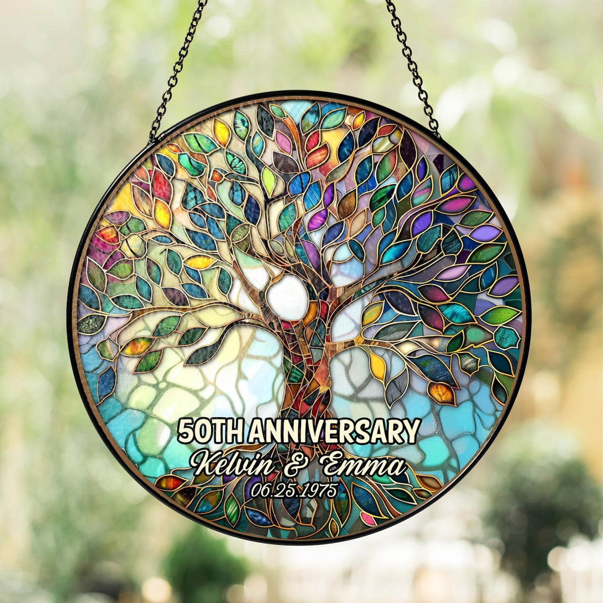 Personalized Tree of Life 50th Anniversary Gifts, Tree of Life Glass Suncatcher, Golden Anniversary Suncatcher, Anniversary Gift For Parents